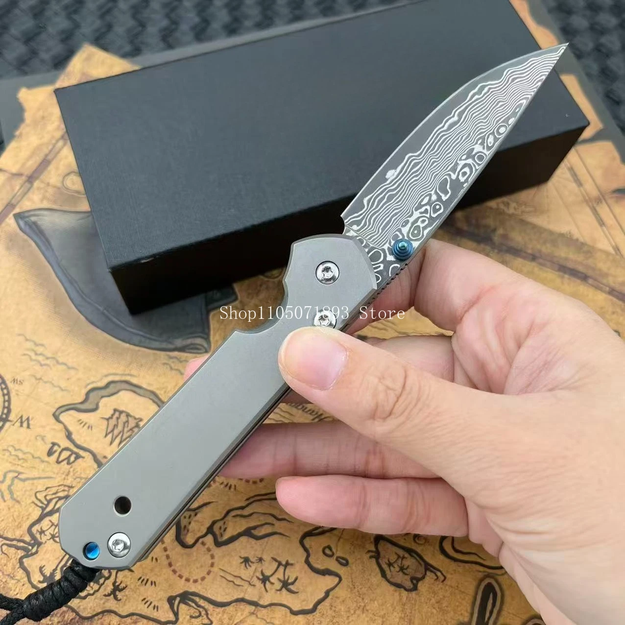 

Tactical Outdoor Folding Knife Wilderness High Hardness Damascus Steel Blade Knife Survival Hunting Knife Titanium Alloy Handle