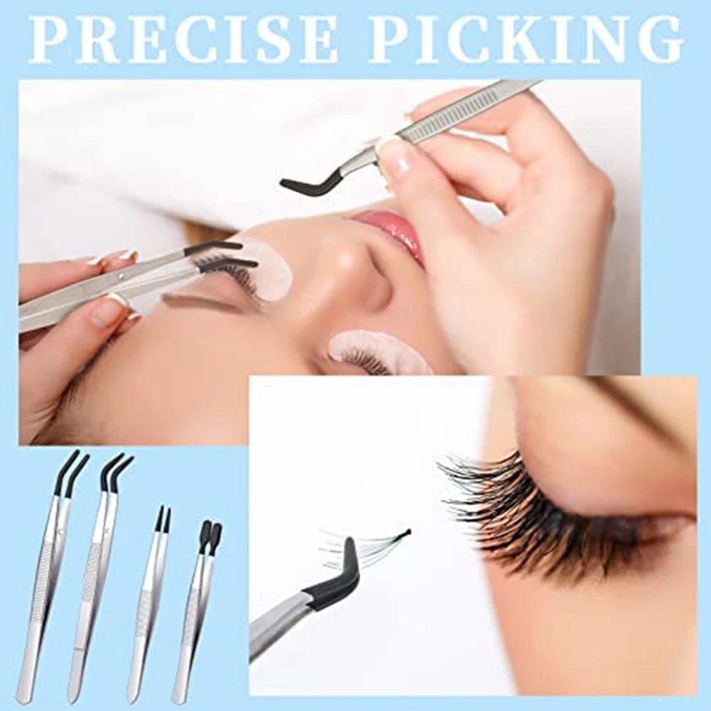 4 Pieces Tweezers Set with Rubber Tips Tweezers PVC Coated Tweezers, Rubber Fine Point Tweezers Rubber Flat Tip Tweezer