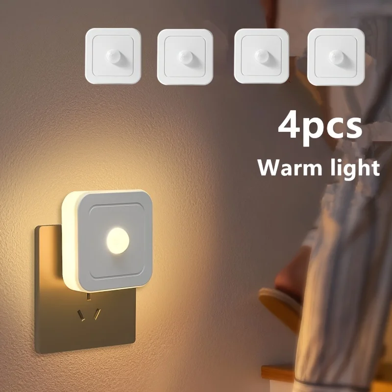 4pcs Modern LED Night Lights Plug Into Wall, Motion Sensor Night Light Plug In Corridor, Bedroom, Staircase, Kitchen, Bathroom