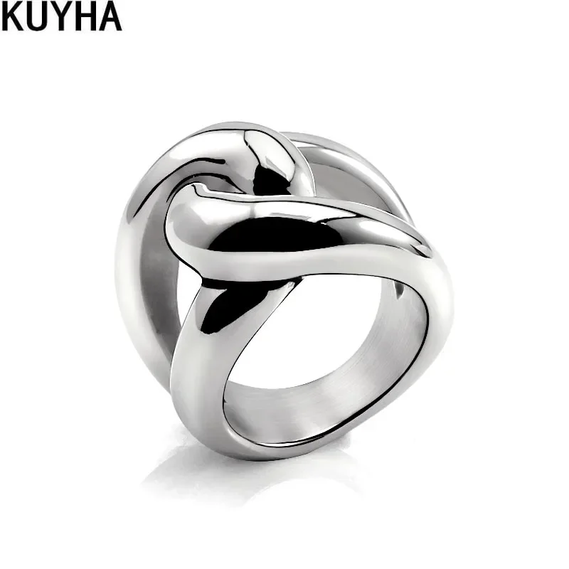 Chunky Wide Letter X Shape Overlapped Fashion Rings Stainless Steel Wedding Couple Rings for Women Men Aesthetic Jewelry Gift