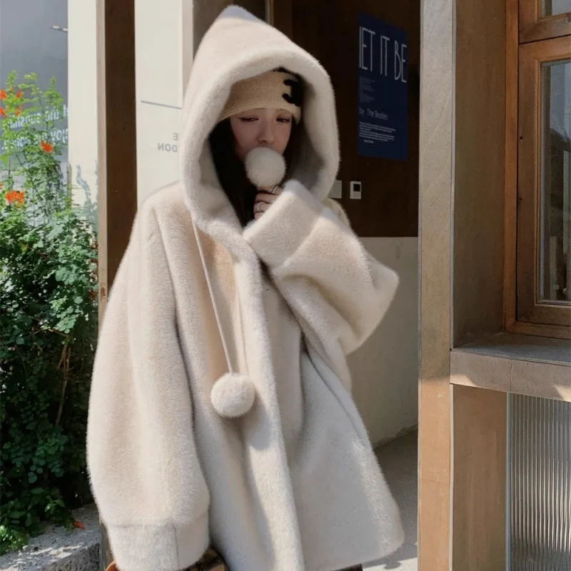 Winter Coat for Women 2025, Hooded Thick Faux Fur Jacket, Fluffy Shaggy Overcoat High Street Style Warm Outerwear