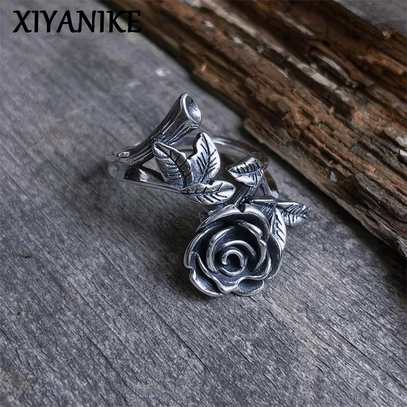 

XIYANIKE Vintage Thai Silver Rose Flower Open Rings For Women Retro Fashion New Jewelry Gift Party Birthday Wholesale anillos