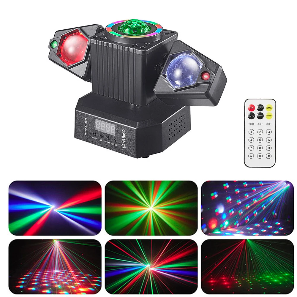 50W LED Beam Moving Head Disco Light RGBW Color Magic Ball Rotation Remote DMX512 for DJ Party Birthday Celebrations Red Green