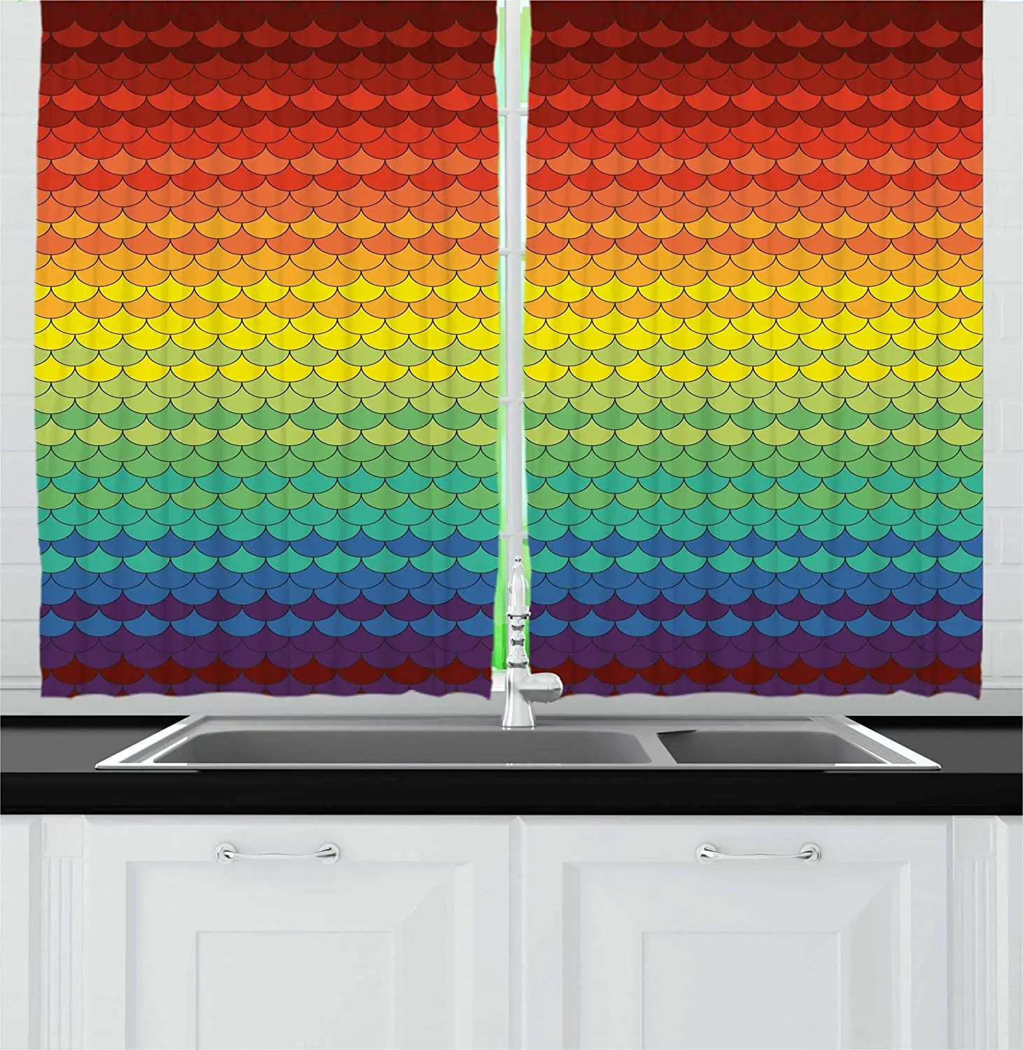 Blackout Curtains Colorful Scale Pattern Snake and Dragon Skin Abstract Combination Kitchen Cafe Curtains