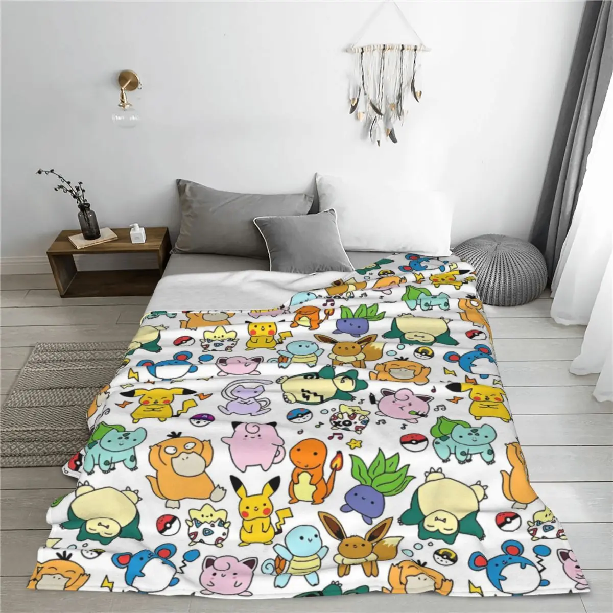 Pokemon Pikachu Anime Flannel Throw Blankets Cute Cartoon Game Blanket for Bed Couch Lightweight Thin Bedspread