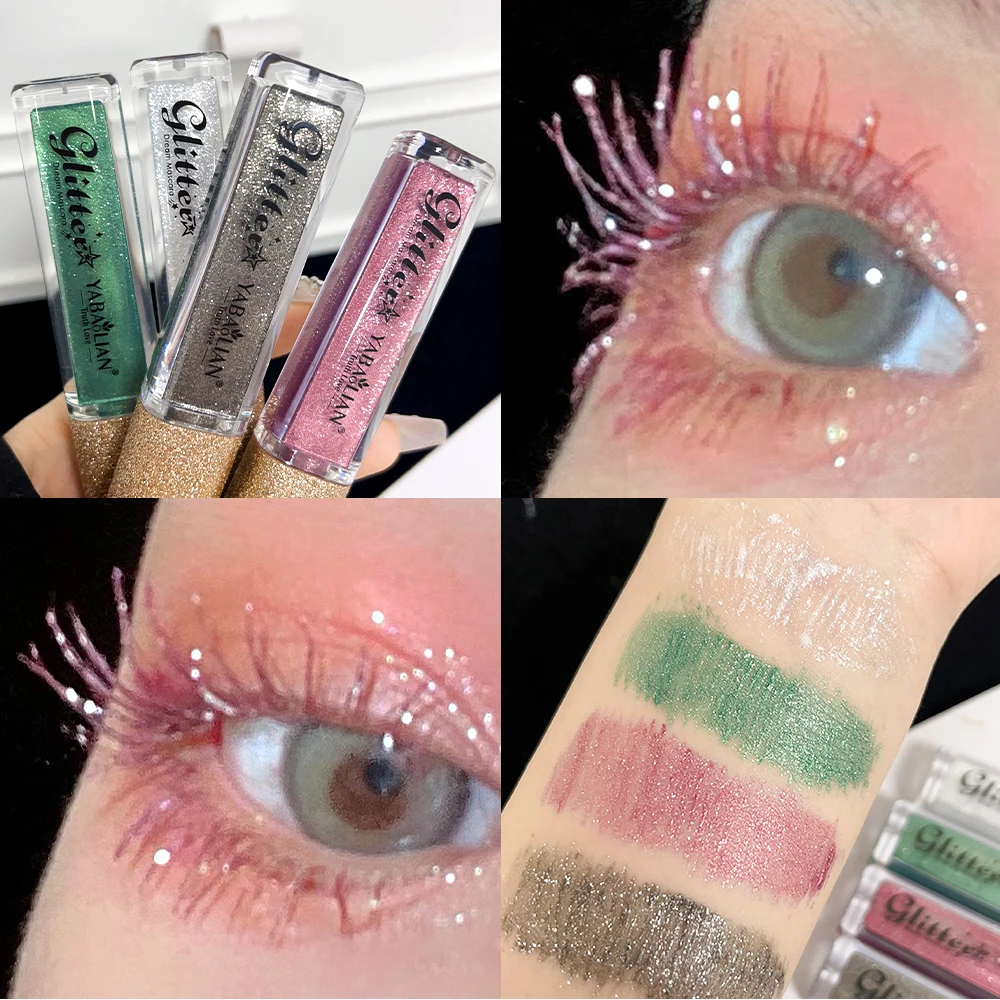 Mascara à paillettes vertes argentées, séchage rapide, longue durée, imperméable, optique de curling, extension de cils, diamant, paillettes brillantes