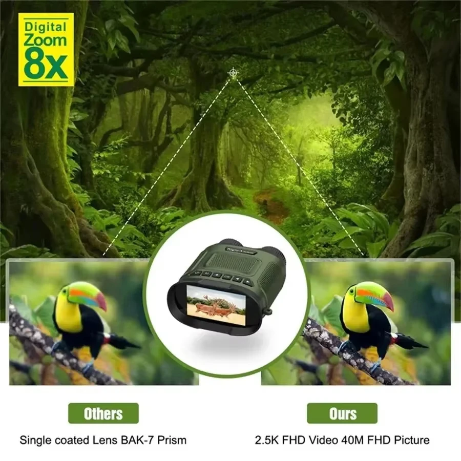 Binoculars Night Vision Telescope Rechargeable 2.5K UHD 8X Digital Zoom 4K Photo for Hunting Camping 2.5K UHD Video 40MP