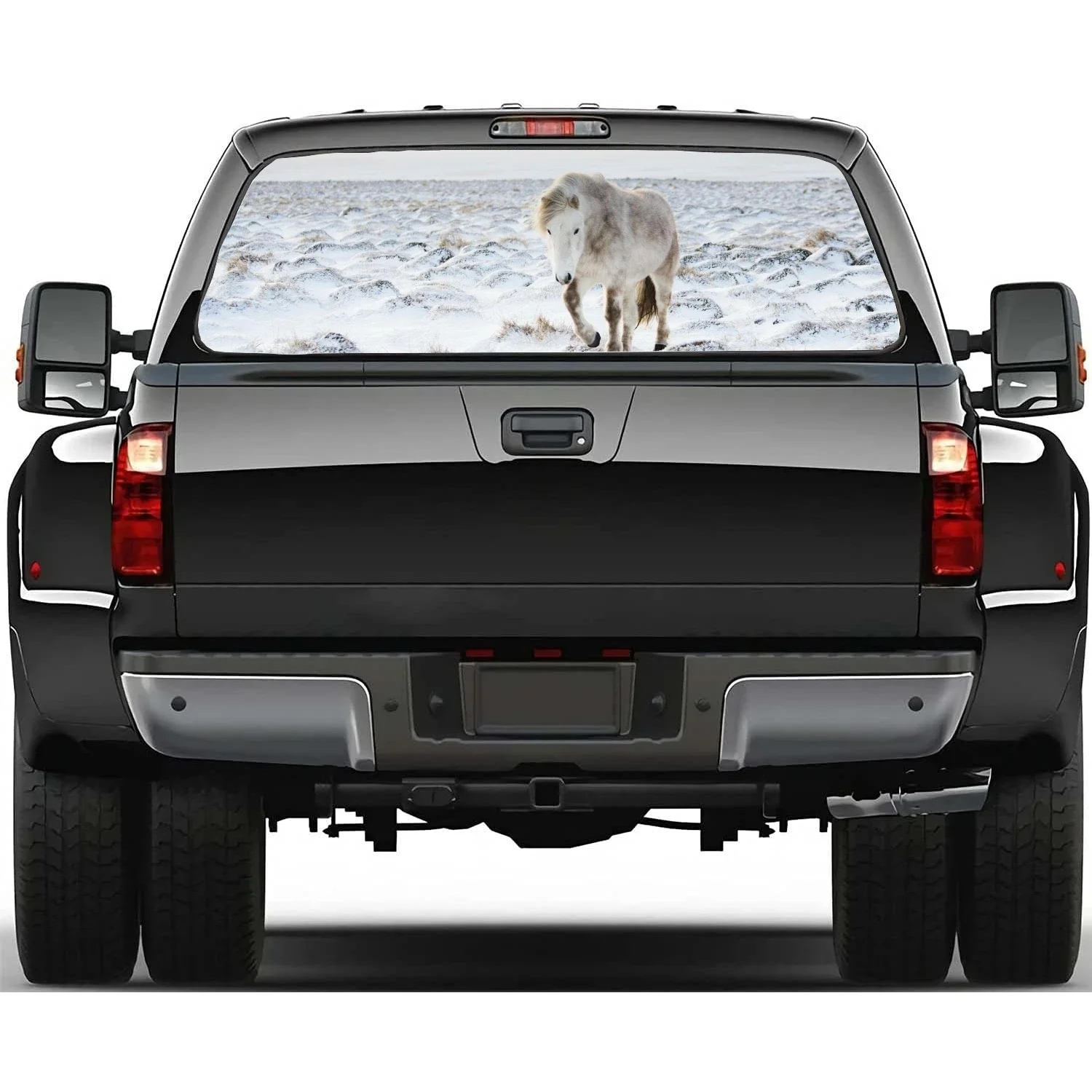 

Walking Horses in Snow Car Accessories Rear Windshield Sticker Truck Window See Through Perforated Window Vinyl Decal Decoration