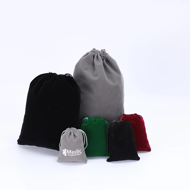 100pcs/lot 7*9 8*10 10*12 12*15cm Drawstring Velvet Bags Jewellery Pouches Wedding Party Gift Packaging Bag Customize Logo