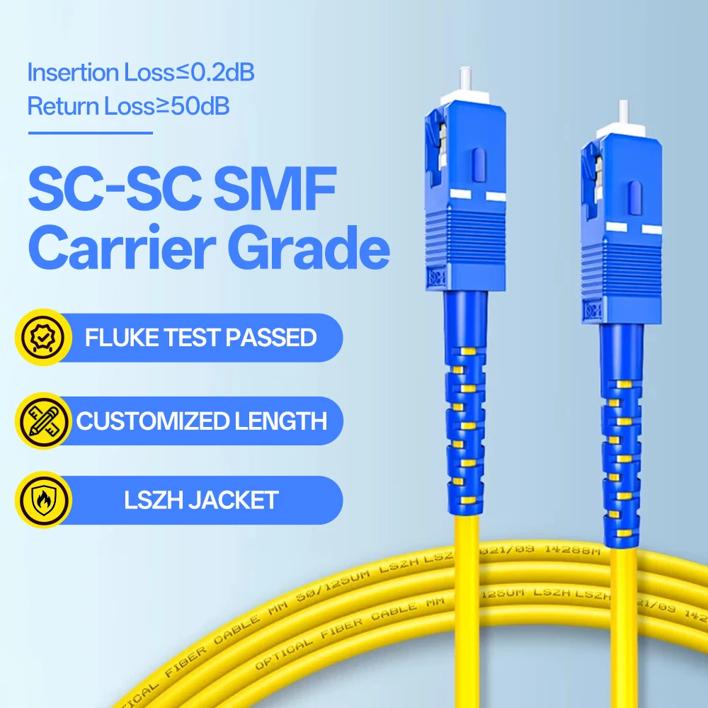 SC to SC UPC Fiber Optical Patch Cable Single Mode Simplex SMF 9/125μm OFNR LZSH Bend Insensitive Optical Jumper 3M 5M 10M 15M