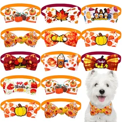 2024 New 50PCS Thanksgiving Pet Dog Bow Tie For Fall Small Dog Cat Bowties Collar Pet Grooming Dog Accessories For Thanksgiving