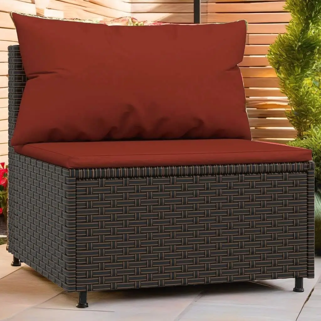 2-Piece Brown Poly Rattan Patio Middle Sofa Set with Cushions - Stylish Outdoor Seating