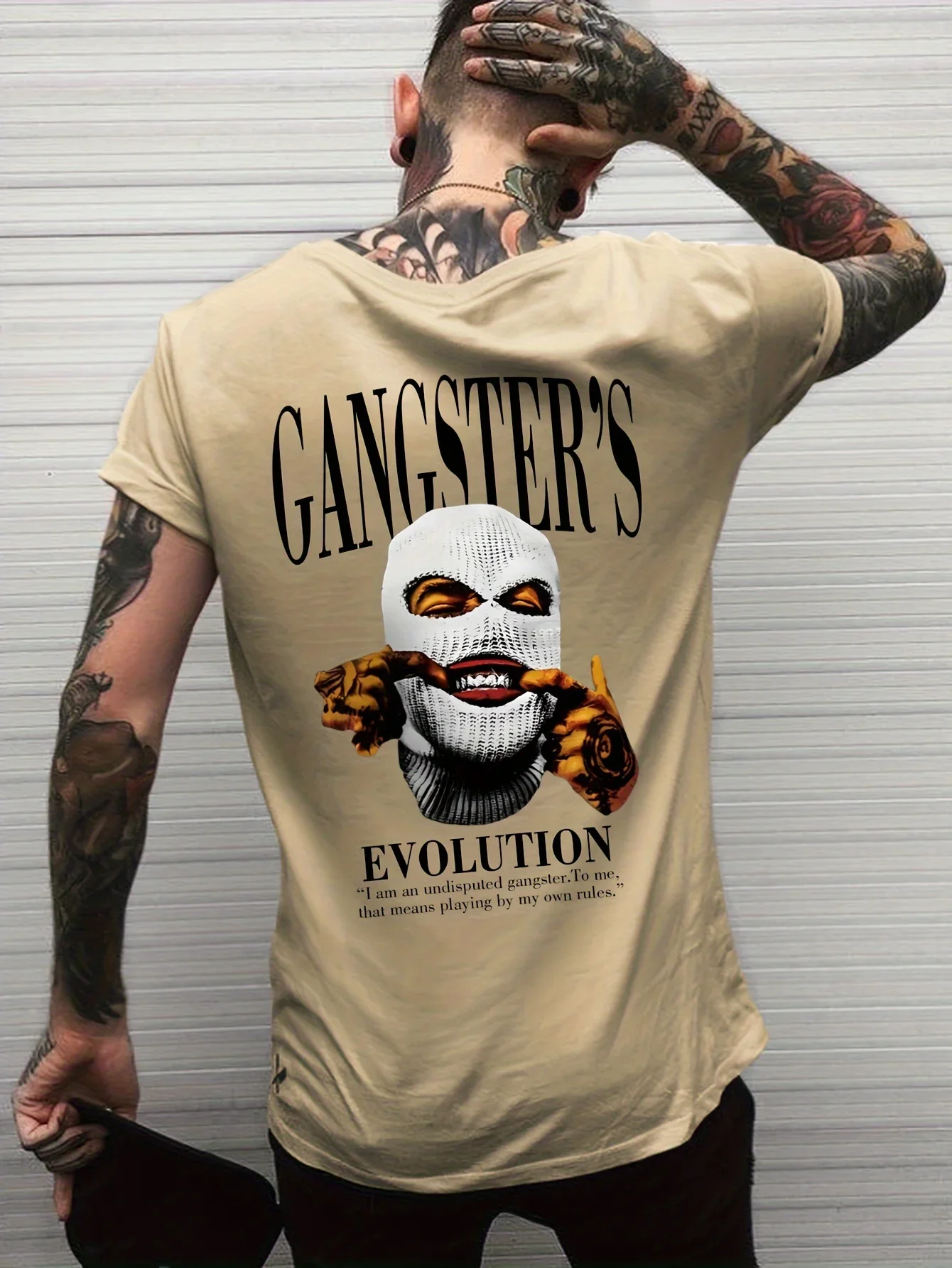 قميص مريح بأكمام قصيرة مطبوع من القطن الخالص بنمط العصابات مع طباعة نمط أزياء رجالية جديدة #5