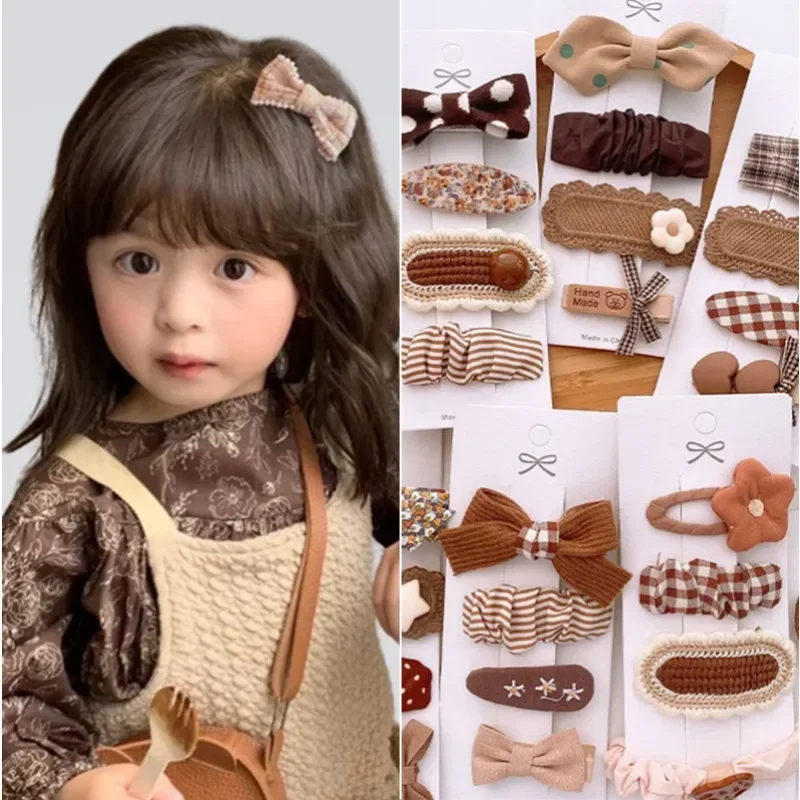 

4pcs New Korean Coffee Color Hair Pin Bow Knit Fabric Princess Hair Clips for Children Baby Girls Headwear Kids Hair Accessories