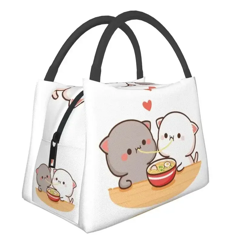 

Изолированная сумка для обеда Peach And Goma Mochi Cat Eating Ramen для женщин, многоразовый холодильник, термобокс для еды, больничный офис