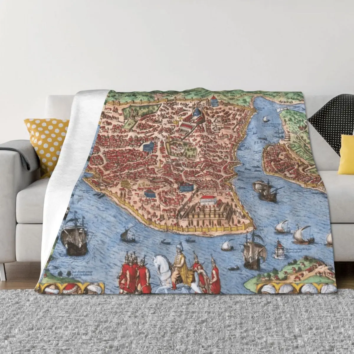 

1572 bird's eye view map of Constantinople - Georg Braun & Frans Hogenberg Throw Blanket Multi-Purpose halloween Blankets