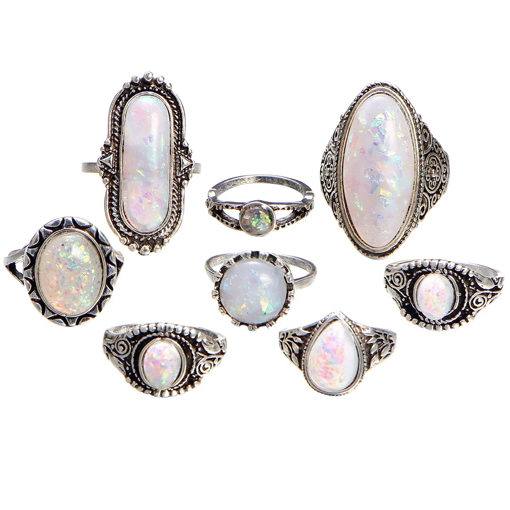 

8pcs Vintage Ring Sets For Women Floral Finger Rings Jewelry Accessories Wedding Party Festival Birthday Decoration Joint