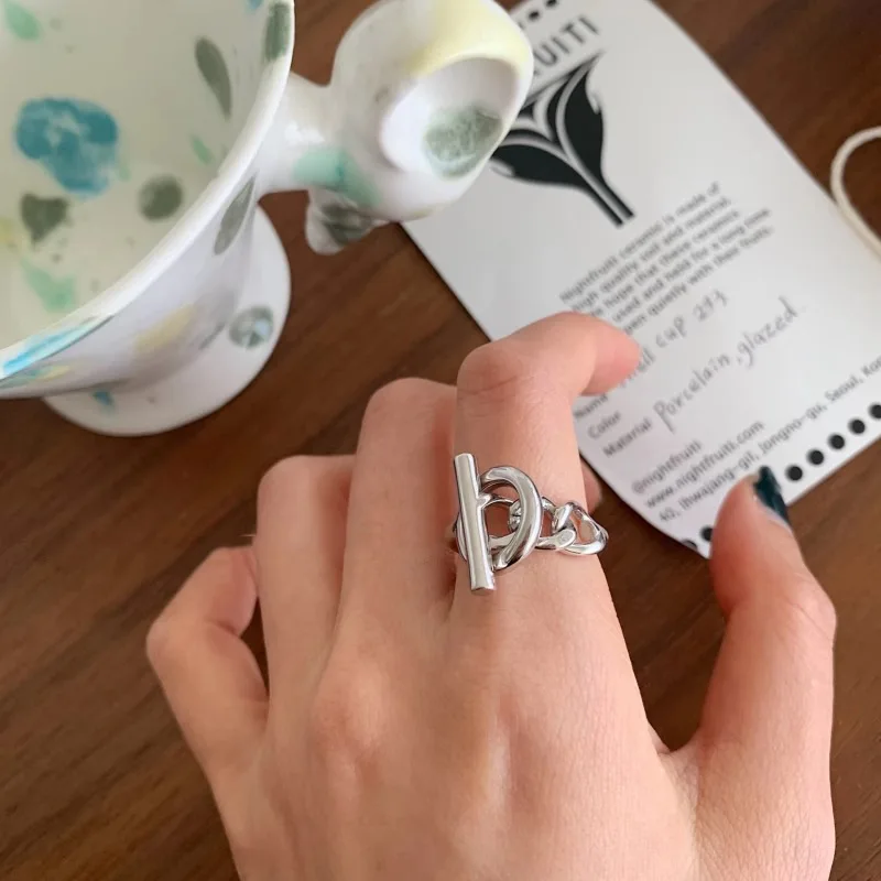 Women's 925 Sterling Silver Simple Geometry Adjustable Ring