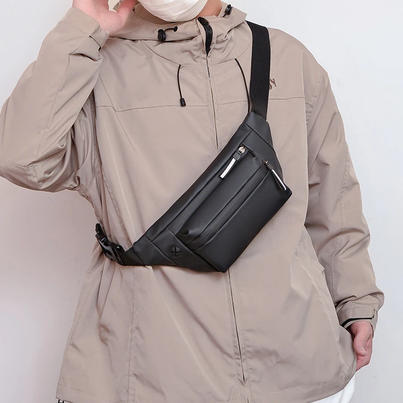 Men Multifunctional Chest Bag Business Waist Pack Outdoor Sport Tote Travel Shoulder Bags with Earphone Hole Portable Fanny Pack