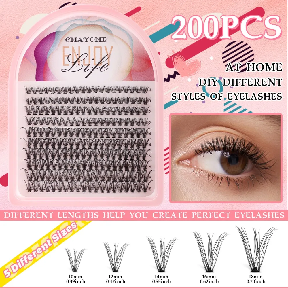 200Clusters Look Fluffy DIY Dense Lash Clusters Wispy Curling False Eyelash Clusters Volume Handmade Single Lash Clusters Home