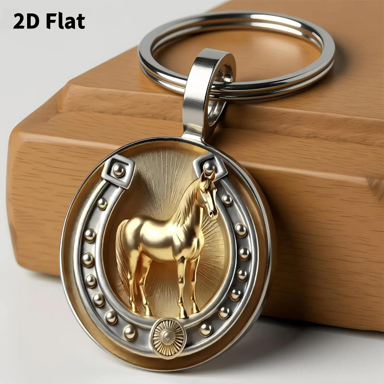 Horseshoe Keychain Exquisite Embossed Metal Artistic 2D Keyr