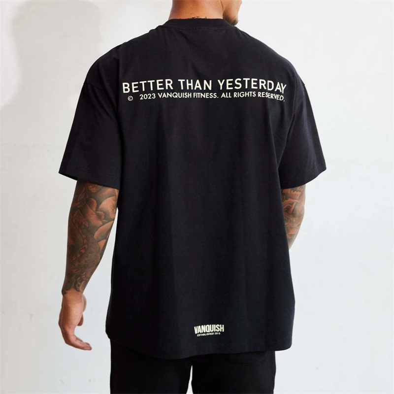 Sports fitness men\'s cotton sportswear loose crew neck short sleeve men\'s T-shirt Street wear summer casual men\'s wear