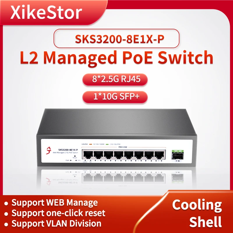 

XikeStor 8-port 2.5G Managed PoE+ Switch with VLAN, QoS, LACP, STP, IGMP, Multi-Gigabit Ports for High-Performance, poe switch