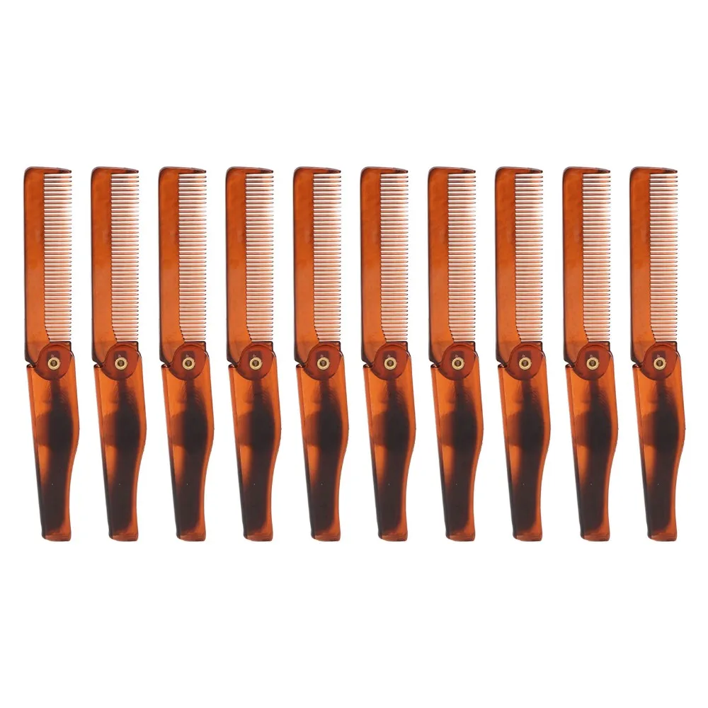 10pcs Portable Amber Finish Folding Pocket Comb Gold Buckle Brown Fine Tooth Comb Handmade Comb Daily Grooming
