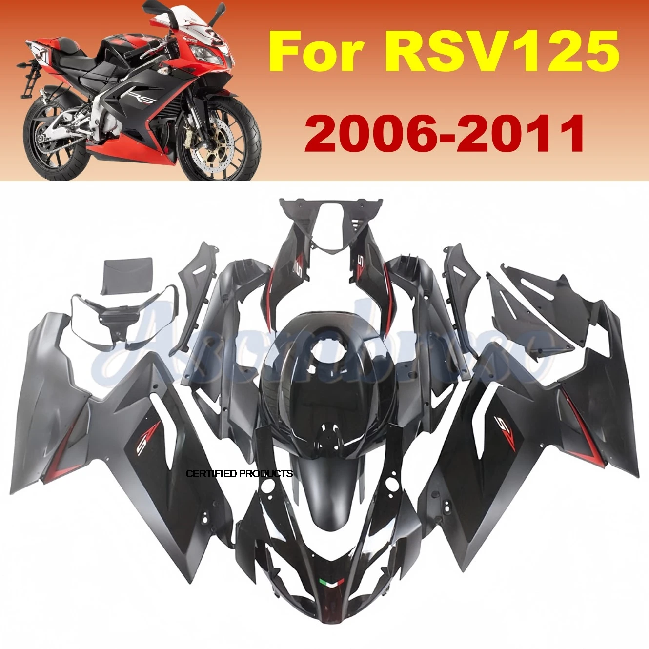 Full Black Bodywork Suitable for Aprilia RS125 2006 2007 2008 2009 2010 2011 RS4 06-11 RSV 125 Motorcycle Fairings