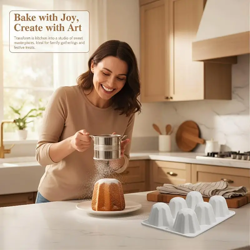 Molde de silicona antiadherente de 8 cavidades para pan, pandoro y pasteles, forma octogonal, para horno doméstico y fiestas