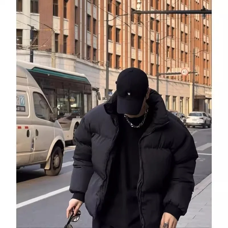 

Men's Thiened Casual Cotton Jaet Stand Collar Winter Outerwear Warm Couple's Coats Loose Fit Regular Length Daily Wear