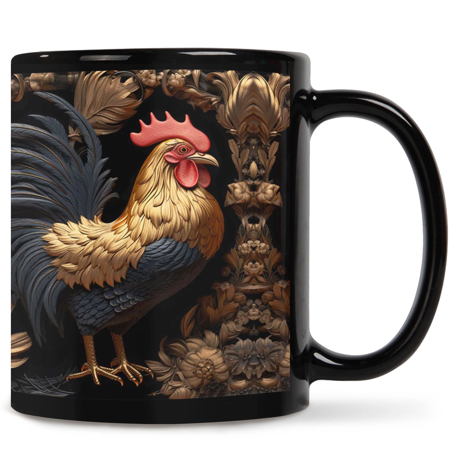 Taza de cerámica de 11Oz con gallo de Metal espeluznante para Halloween, taza de café reutilizable con agarre cómodo, regalo de vacaciones para familiares y amigos, 1 ud.