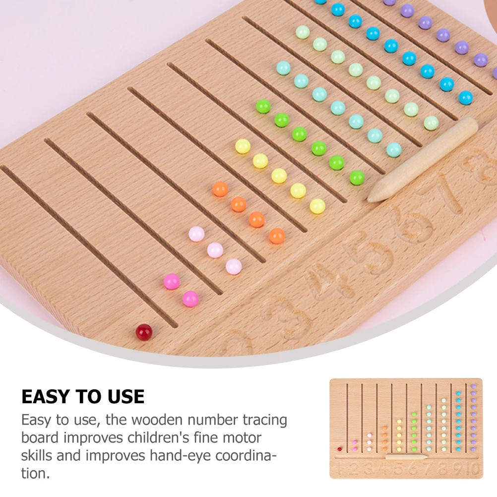 Wooden Number Tracing Beads Preschool Educational Toy Kids Toddlers Learning Numbers Hand Eye Coordination Montessori