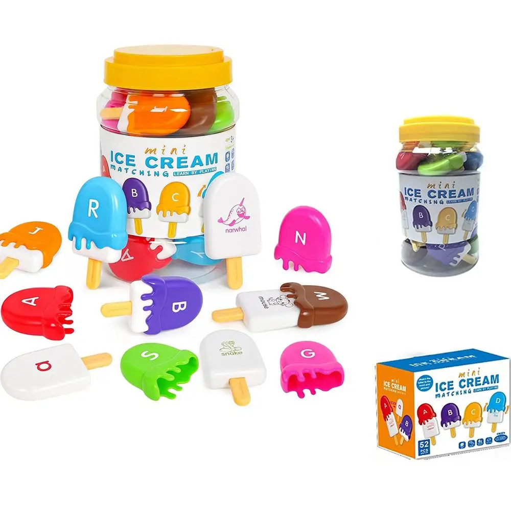 1 Set 52Pcs Educational Toy Sets Plastic Ice Cream Shape Alphabet Matching Animal Color Sorting Set Multicolor