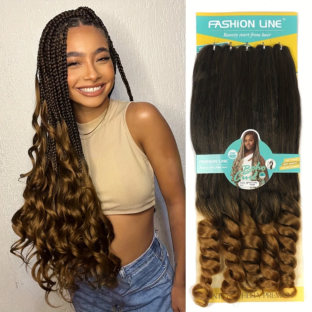 30inch 5strands Synthetic Crochet Braiding Hair Extensions Tail French Curly For Women High Temperature Ombre Pre Stretched Hair