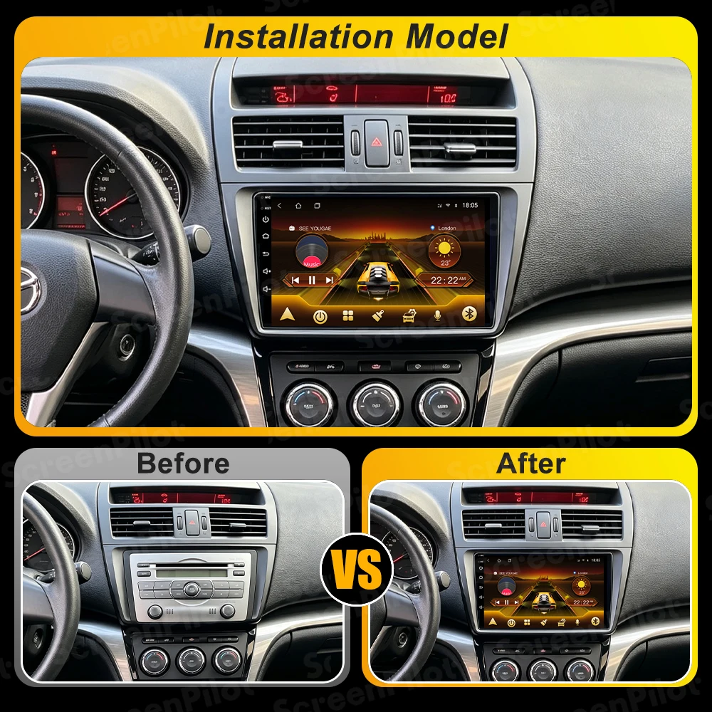 Android 16 For Mazda 6 GH 2007 - 2012 Car Radio Stereo Head Unit Multimedia Video Player GPS Navigation 2K QLED 9 Inch 8 Core 5G