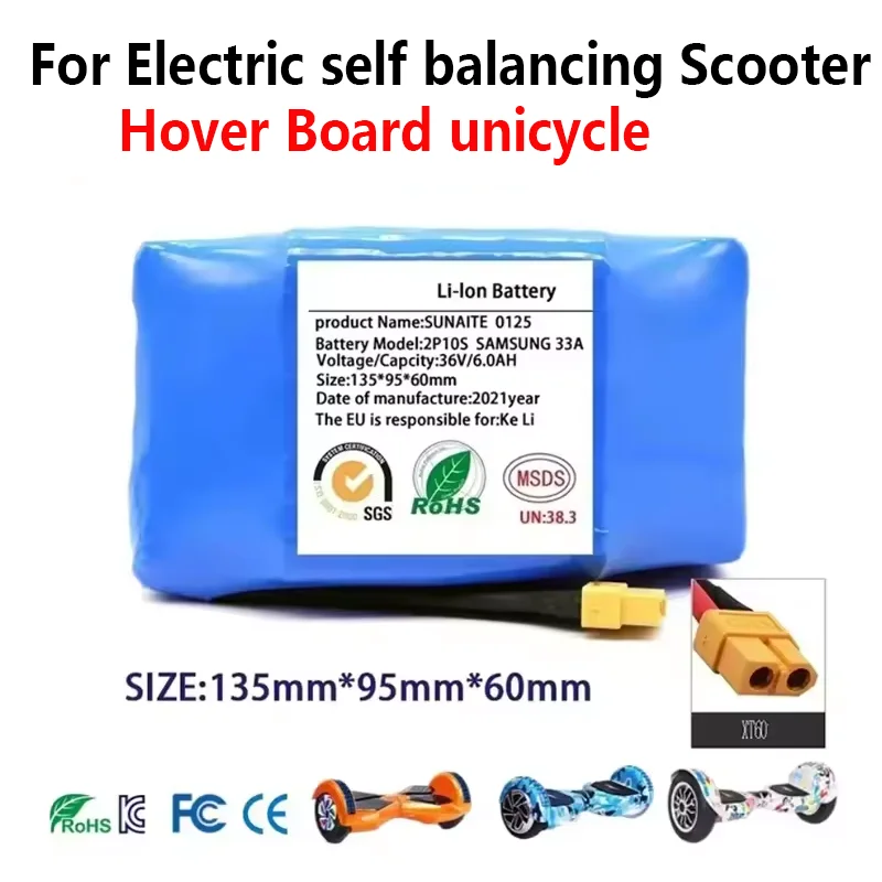 NEW Upgrade 36V Battery pack 12000mAh Rechargeable Lithium ion battery for Electric self balancing Scooter Hover Board unicycle