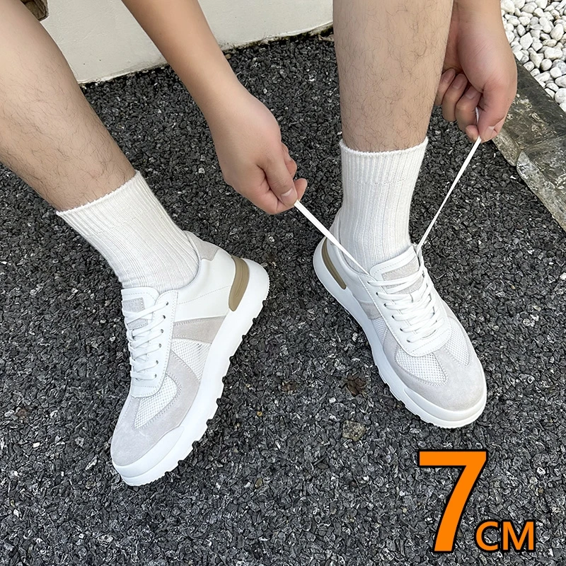 

Летние мужские кроссовки из коровьей кожи, обувь на лифте, обувь, увеличивающая рост, мужские спортивные повседневные оксфорды 7 см, мужские увеличивающие рост