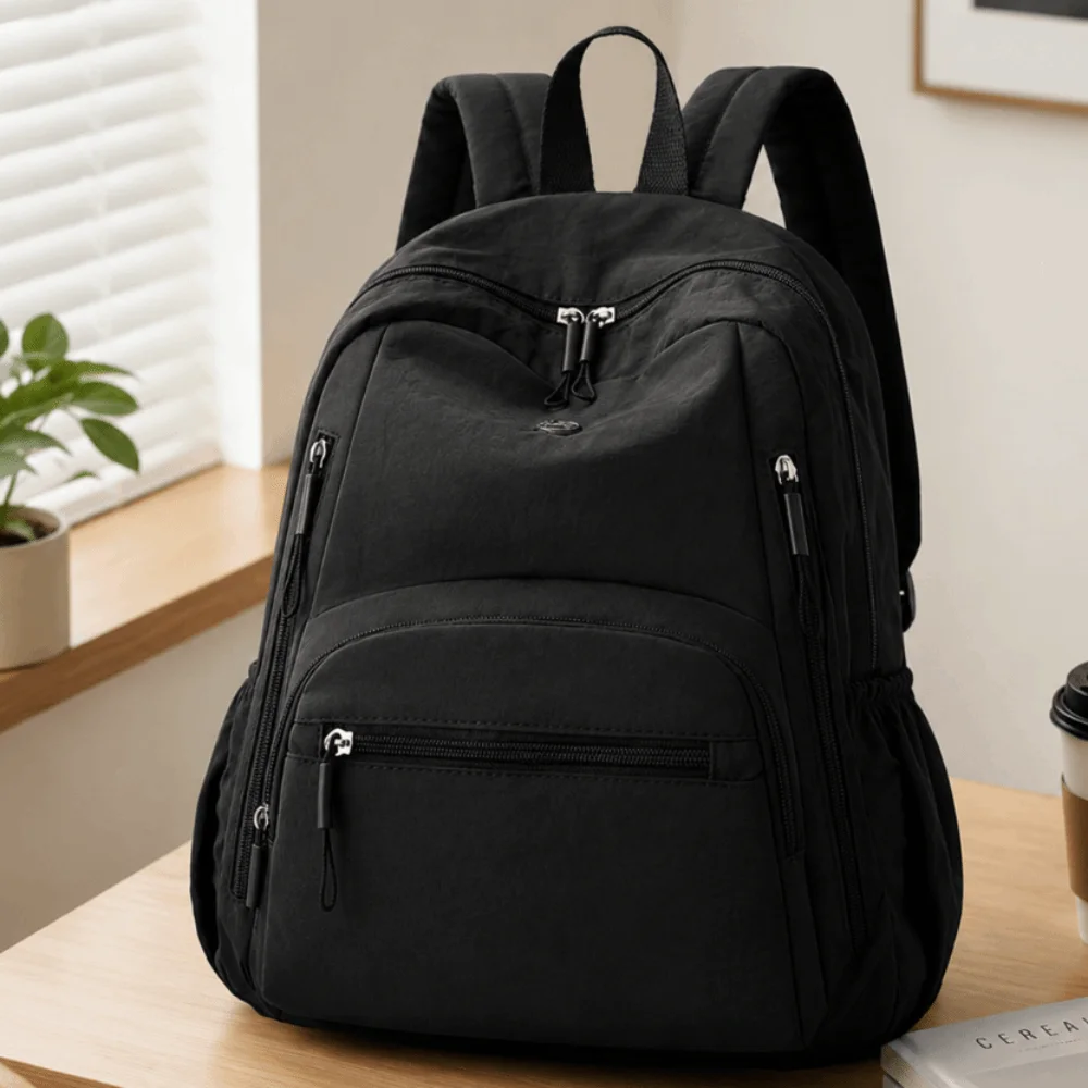 Unisex Large Capacity Nylon School Bag Waterproof Lightweight Travel Backpack Solid Color Durable Laptop Daypack Hiking
