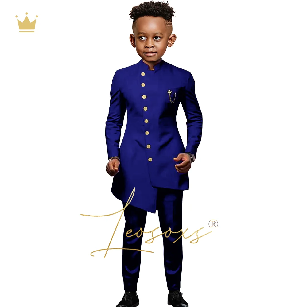 Boys African style long single-breasted casual suit 2-piece suit, customized casual wear for children aged 2 to 16