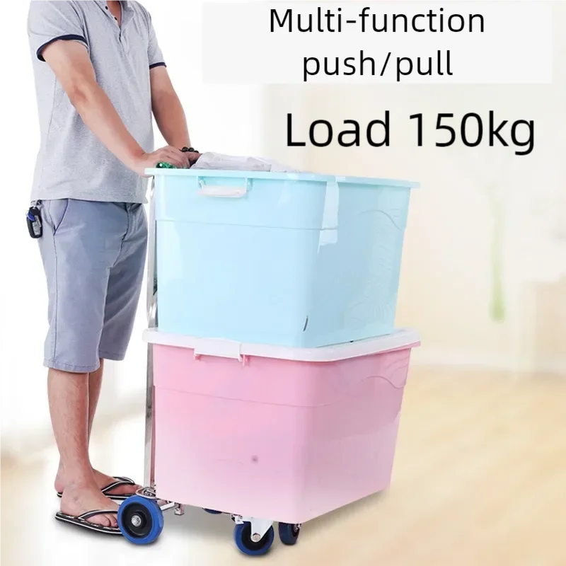 Large High-end Stainless Steel Folding Portable Luggage Cart, Shopping Cart, Hand Pulled Cart Trailer Load Capacity Wang Jingyin