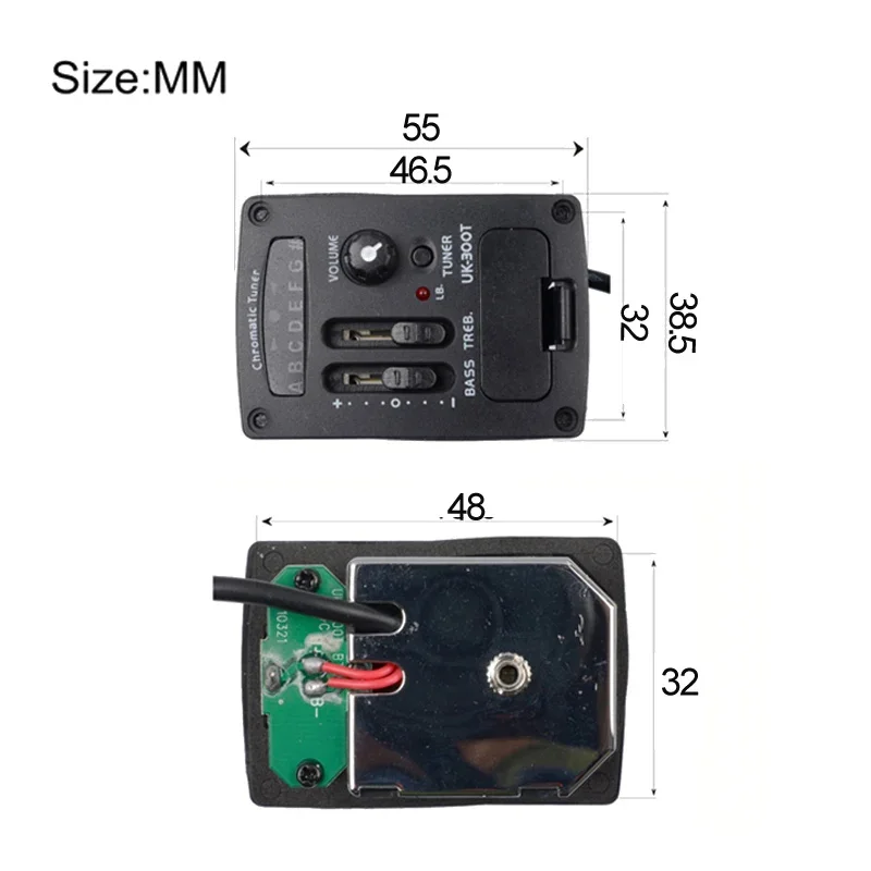 UK-300T Ukulele Piezo Guitar Pickup Preamp 2-Band EQ Equalizer Tuner System UK pickup