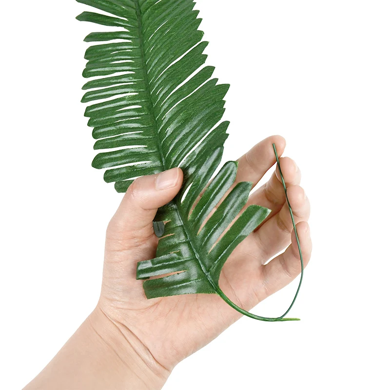 10/20 Stück künstliche grüne Palmblätter, tropische Monstera-Seidenschildkrötenblätter für hawaiianisches Luau-Strand, Hochzeit, Party, Heimdekoration – Detail 7