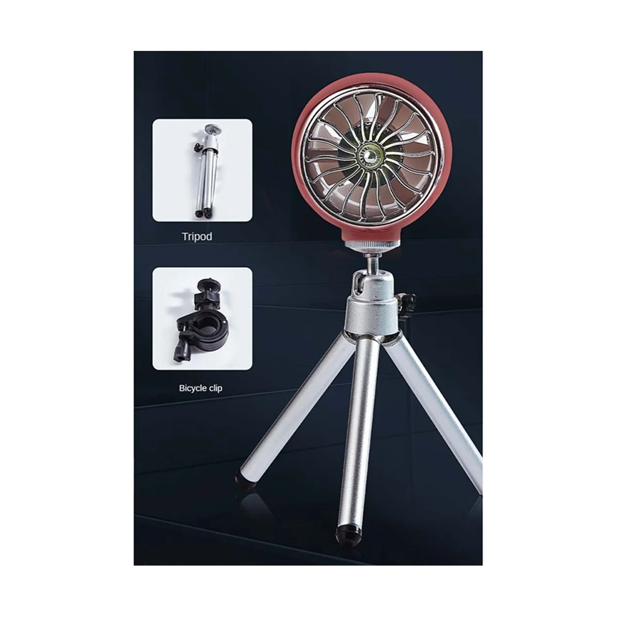 مروحة تبريد صغيرة محمولة بمنفذ USB مع حامل ثلاثي القوائم ومروحة كهربائية لمقود الدراجة في الهواء الطلق للتخييم وركوب الدراجات والسفر أ