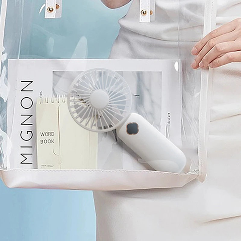 พัดลม USB ขนาดเล็กแบบพกพาพัดลมแบบมือถือชาร์จไฟได้จอแสดงผลดิจิตอลพัดลมระบายอากาศสำหรับสำนักงานบ้านกลางแจ้ง-สีขาว
