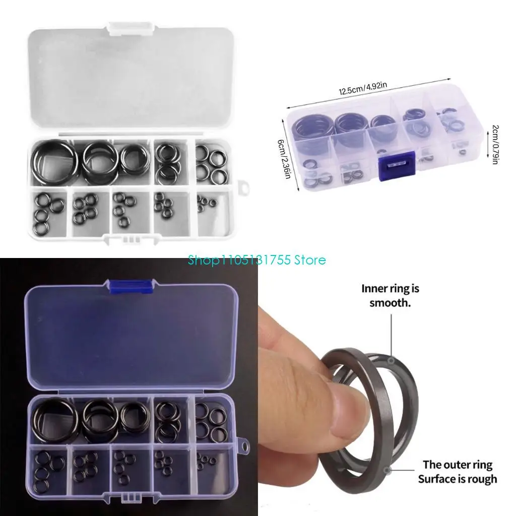 K0EF 40Pcs Fishing Rod Eye Replacements Fishing Rod Ceramic Guide Rings Set 10 Size