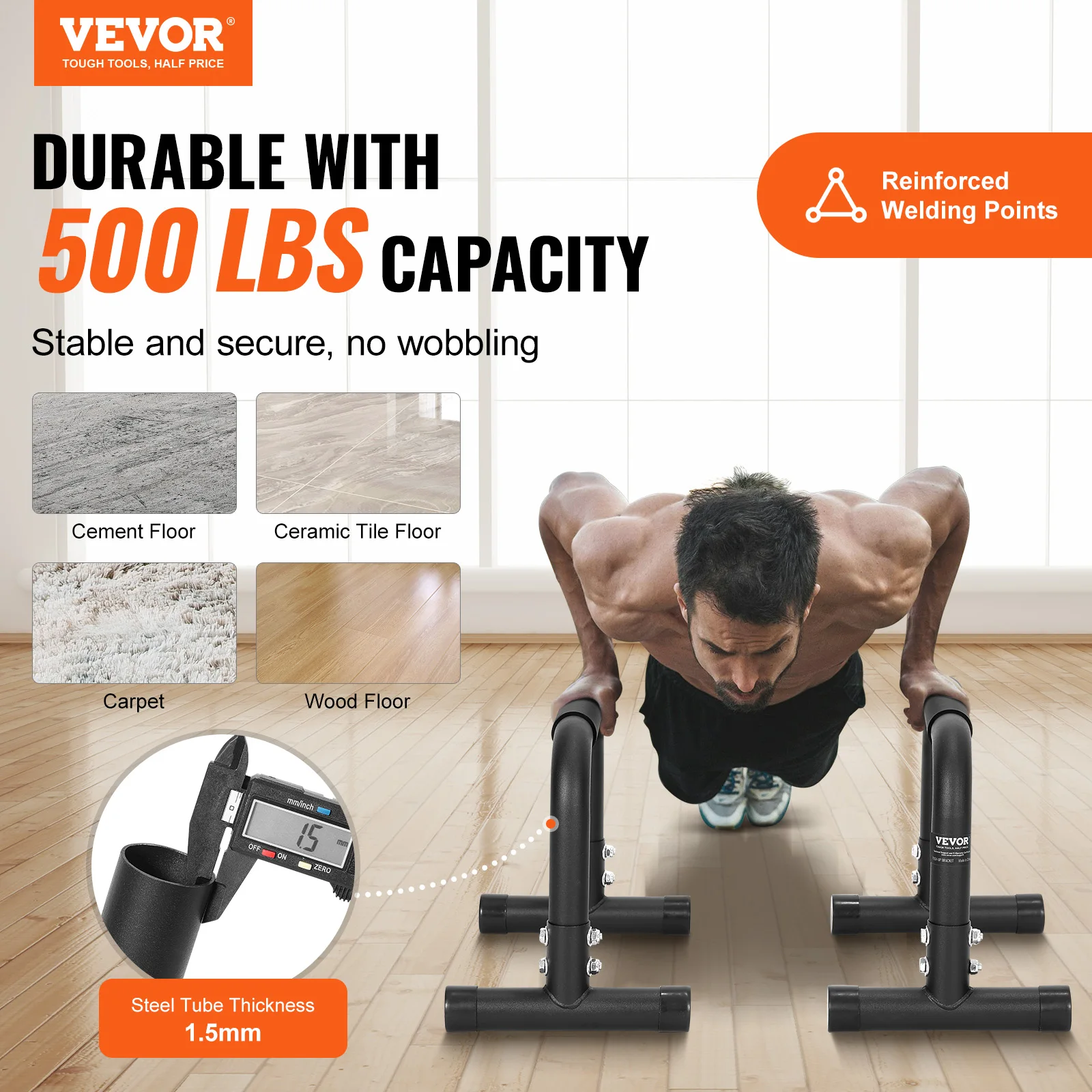 VEVOR 500 lbs Dip Bars Weight Capacity Heave Duty Dip Stand Station Fitness Workout Dip Bar Station Stabilizer Push Up Stand