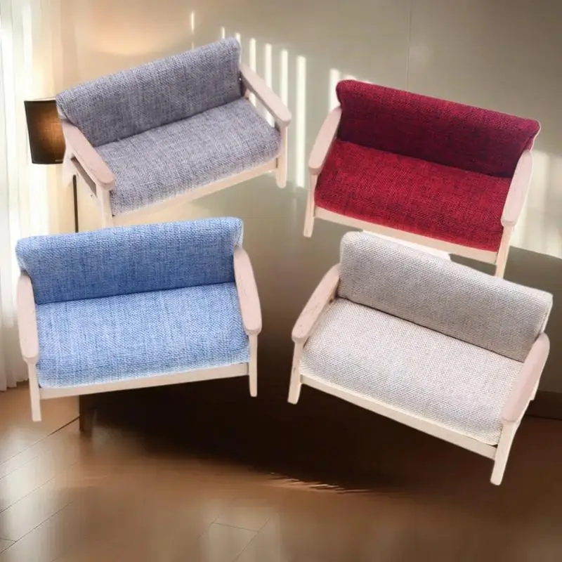 1 stuks miniatuur woonkamer dubbele stoel 1:12 poppenhuismeubilair, houten fantasiespelset voor kinderen