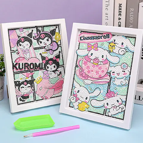 만화 Sanrio 헬로 키티 다이아몬드 페인팅 Kawaii Cinnamoroll 전체 다이아몬드 모자이크 5D 어린이 DIY 다이아몬드 아트 홈 장식 프레임