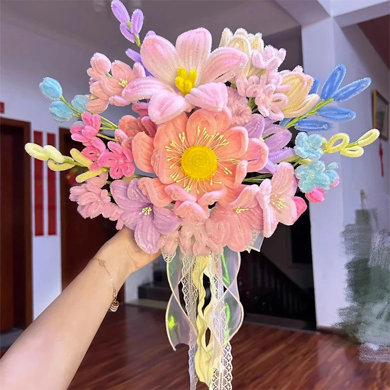 Valentine's Day Creative Handmade DIY Twister Stick Hand Bouquet Material Package Tulip Rose Simulation Flowers